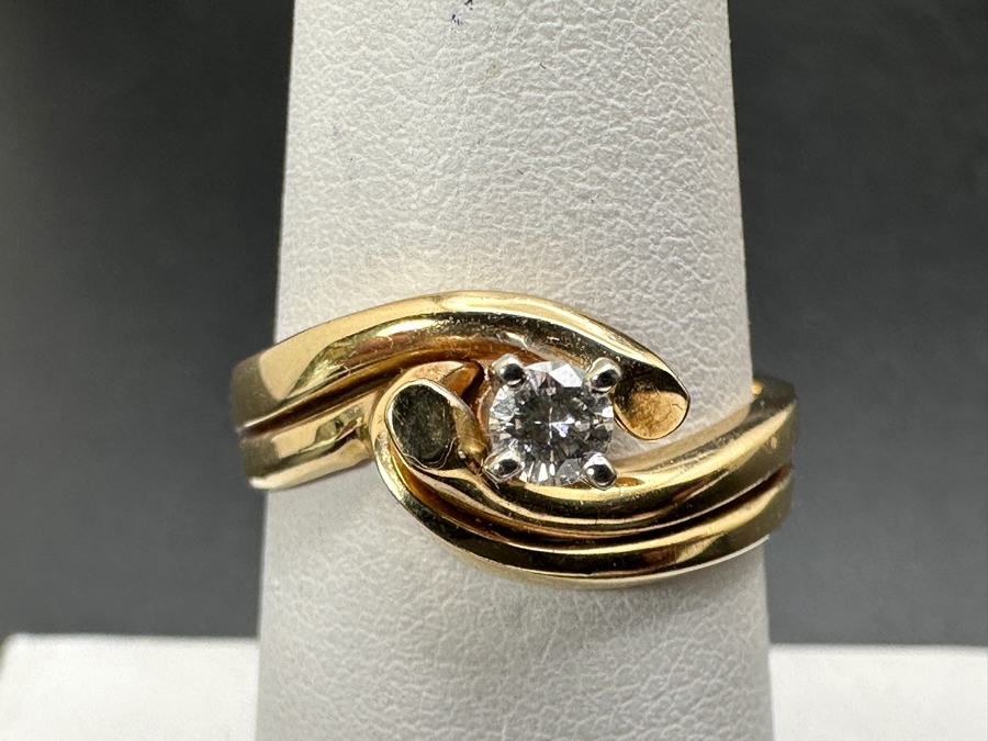 14k Gold Diamond Ring With 3.2mm Round Diamond (Est. .15-.18ct) Size 7 4.5g Retails $1,200 [Photo 5]