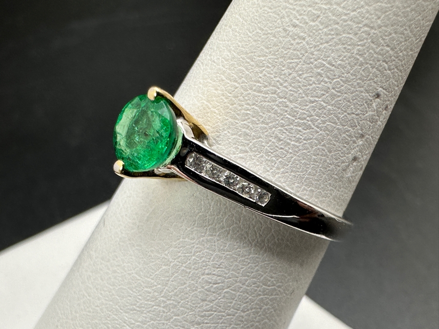 14k Gold Ring With 4.8mm Natural Emerald And (10) .005ct (Est. .05cttw) Natural Diamonds Size 7.5 2g Retails $1,600 [Photo 6]