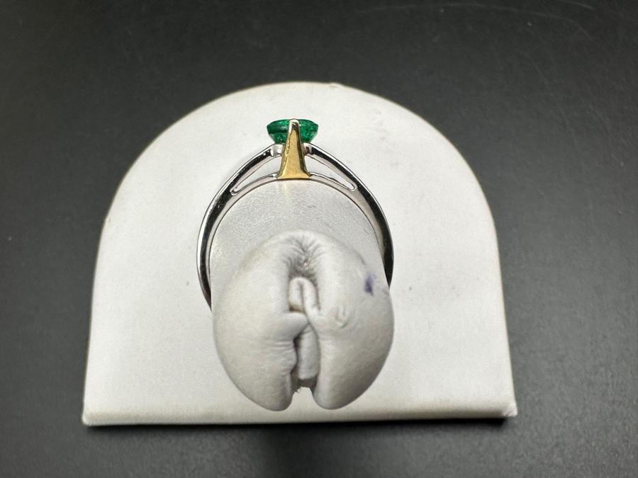 14k Gold Ring With 4.8mm Natural Emerald And (10) .005ct (Est. .05cttw) Natural Diamonds Size 7.5 2g Retails $1,600 [Photo 7]