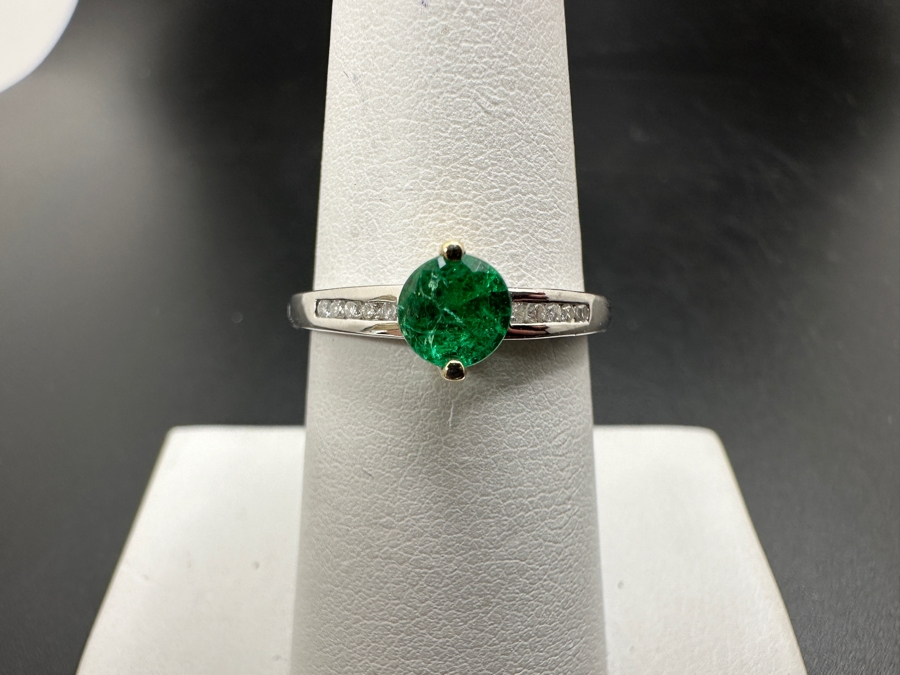 14k Gold Ring With 4.8mm Natural Emerald And (10) .005ct (Est. .05cttw) Natural Diamonds Size 7.5 2g Retails $1,600 [Photo 3]