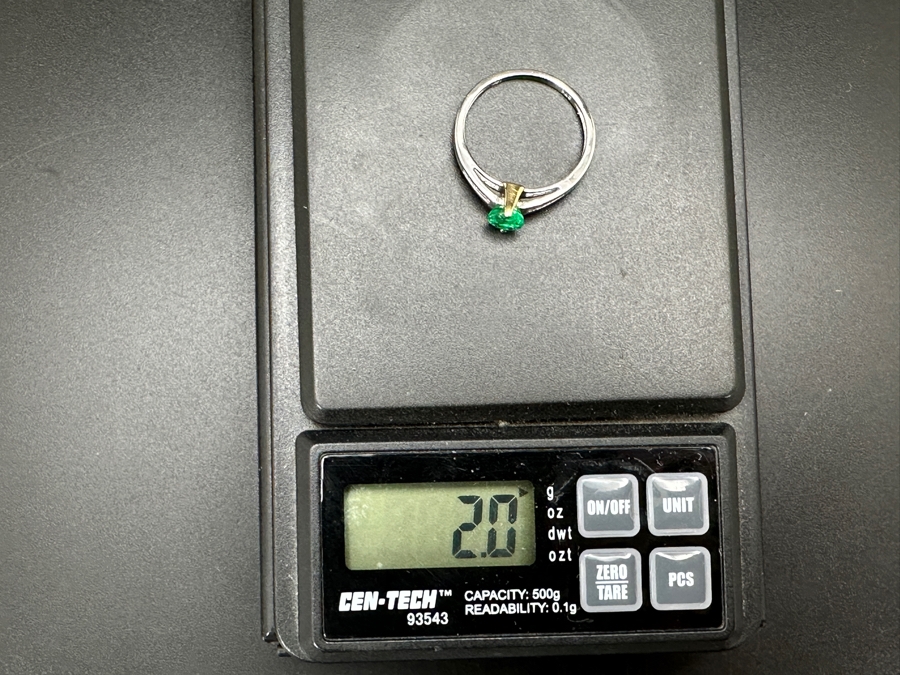 14k Gold Ring With 4.8mm Natural Emerald And (10) .005ct (Est. .05cttw) Natural Diamonds Size 7.5 2g Retails $1,600 [Photo 12]