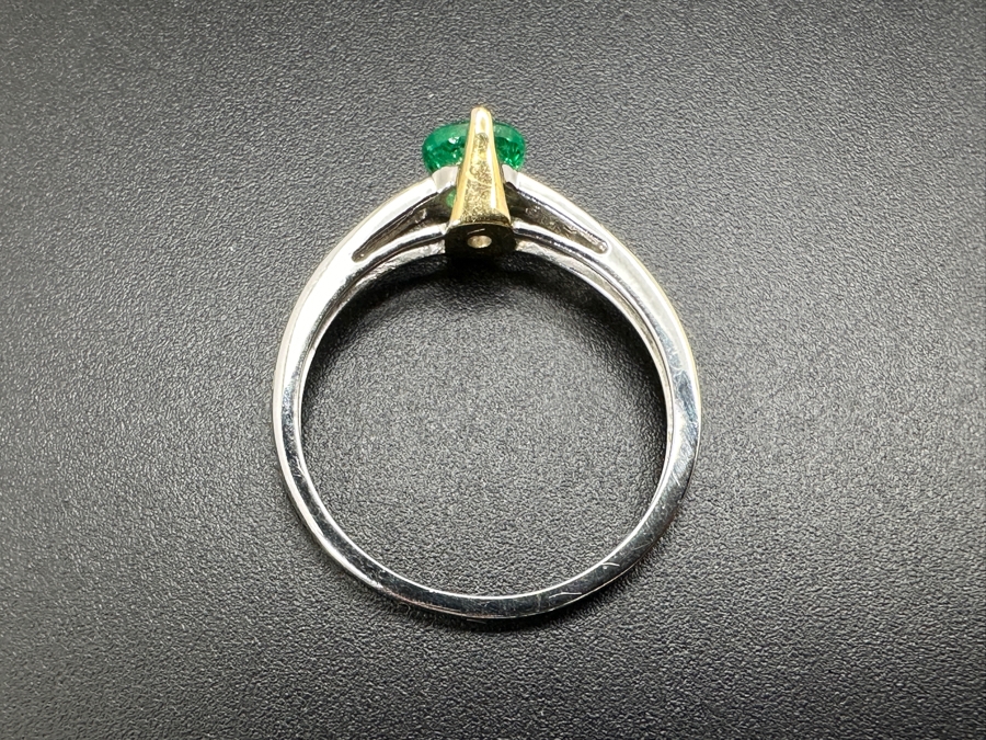 14k Gold Ring With 4.8mm Natural Emerald And (10) .005ct (Est. .05cttw) Natural Diamonds Size 7.5 2g Retails $1,600 [Photo 8]