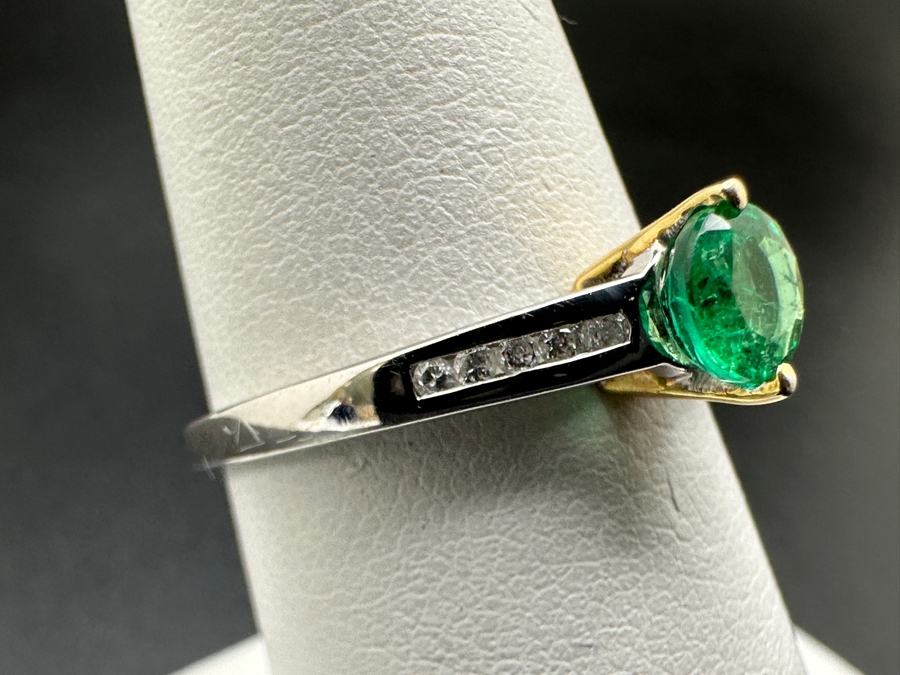 14k Gold Ring With 4.8mm Natural Emerald And (10) .005ct (Est. .05cttw) Natural Diamonds Size 7.5 2g Retails $1,600 [Photo 2]