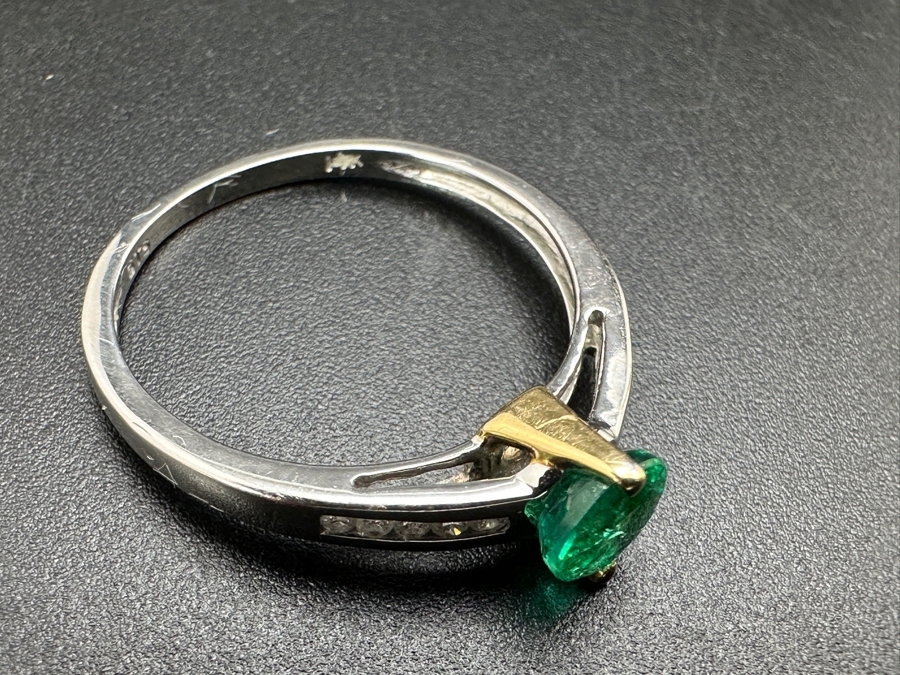 14k Gold Ring With 4.8mm Natural Emerald And (10) .005ct (Est. .05cttw) Natural Diamonds Size 7.5 2g Retails $1,600 [Photo 10]
