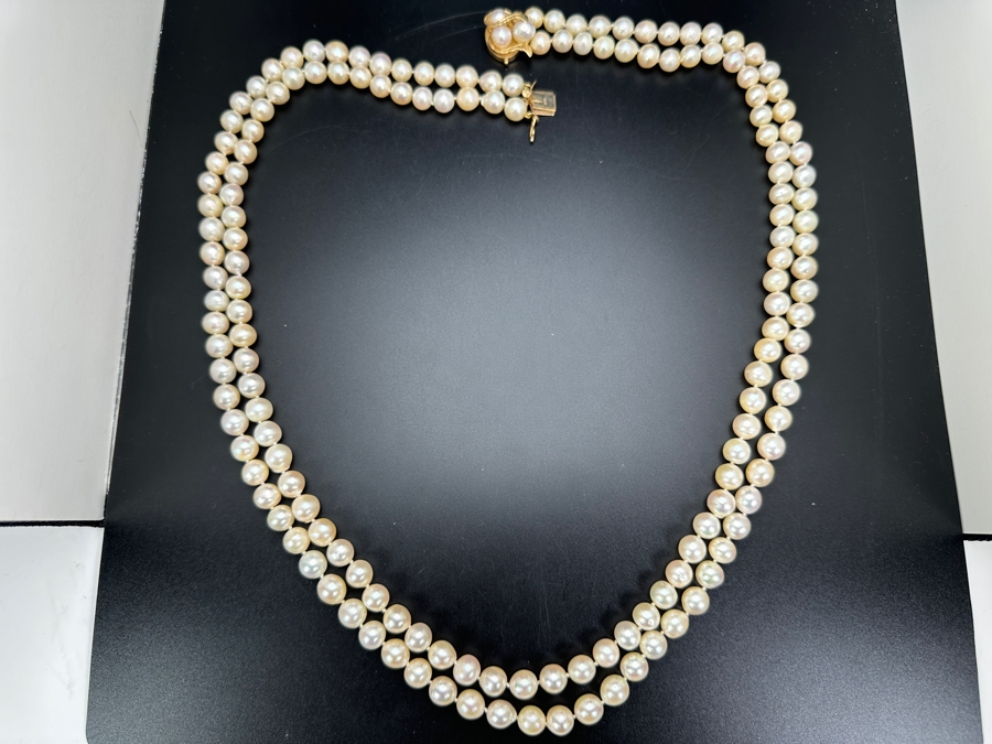 Stunning Two Strand 8mm Pearl 30' Necklace With Large 14k Gold Clasp Retails $6,000 [Photo 14]