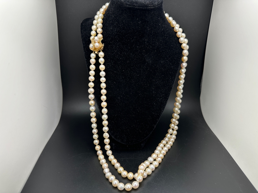 Stunning Two Strand 8mm Pearl 30' Necklace With Large 14k Gold Clasp Retails $6,000 [Photo 10]