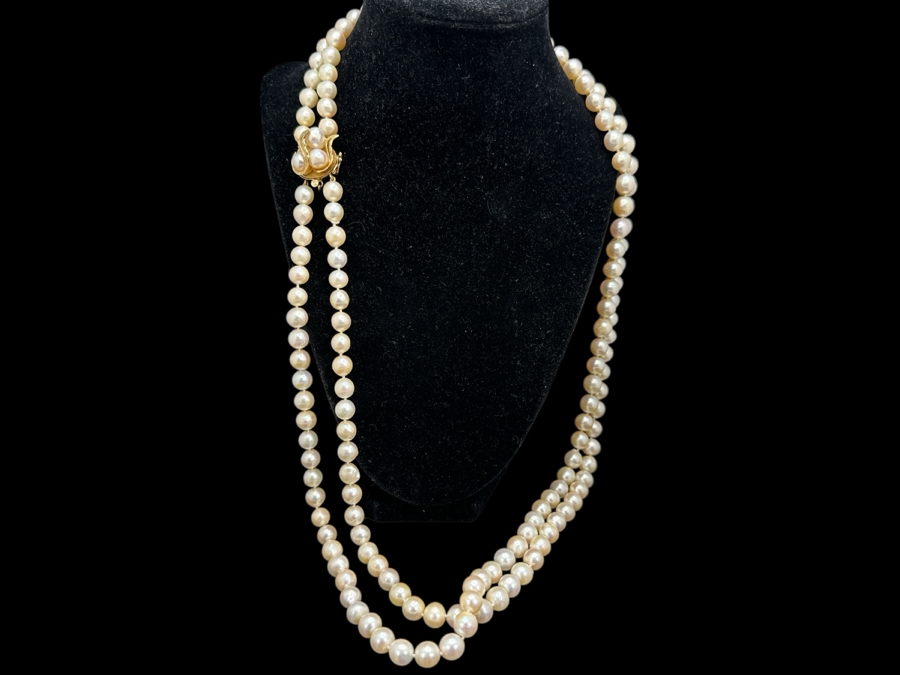 Stunning Two Strand 8mm Pearl 30' Necklace With Large 14k Gold Clasp Retails $6,000 [Photo 7]