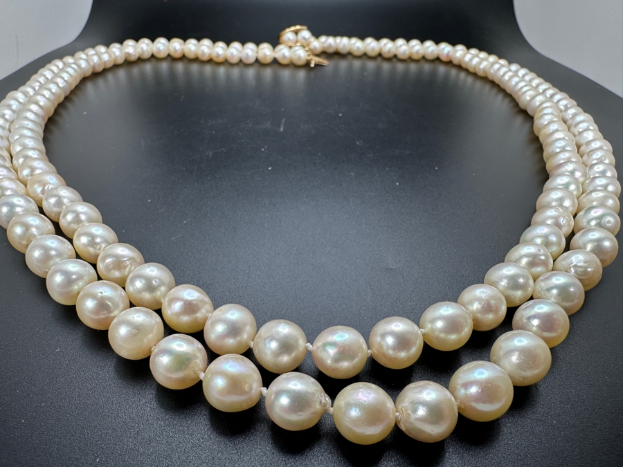 Stunning Two Strand 8mm Pearl 30' Necklace With Large 14k Gold Clasp Retails $6,000 [Photo 18]