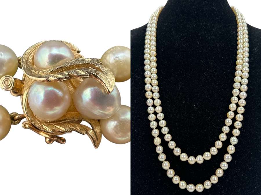 Stunning Two Strand 8mm Pearl 30' Necklace With Large 14k Gold Clasp Retails $6,000 [Photo 1]