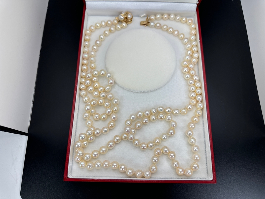 Stunning Two Strand 8mm Pearl 30' Necklace With Large 14k Gold Clasp Retails $6,000 [Photo 21]