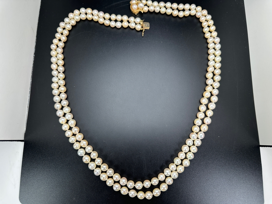 Stunning Two Strand 8mm Pearl 30' Necklace With Large 14k Gold Clasp Retails $6,000 [Photo 15]