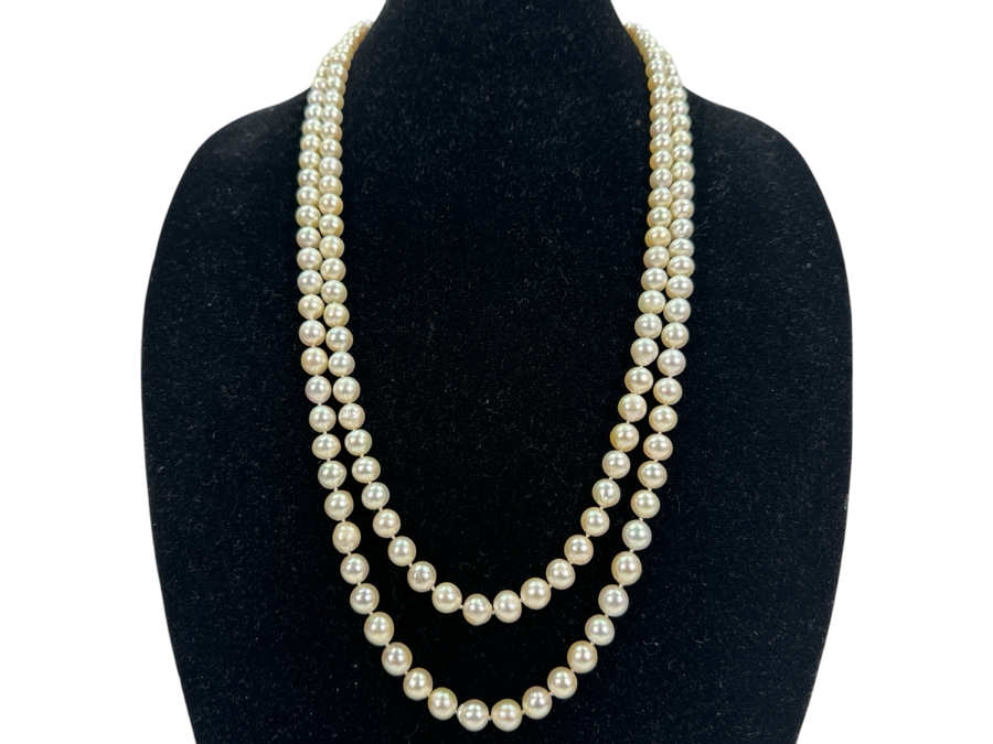 Stunning Two Strand 8mm Pearl 30' Necklace With Large 14k Gold Clasp Retails $6,000 [Photo 3]