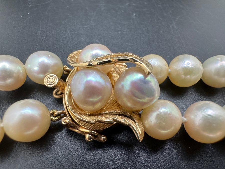 Stunning Two Strand 8mm Pearl 30' Necklace With Large 14k Gold Clasp Retails $6,000 [Photo 12]