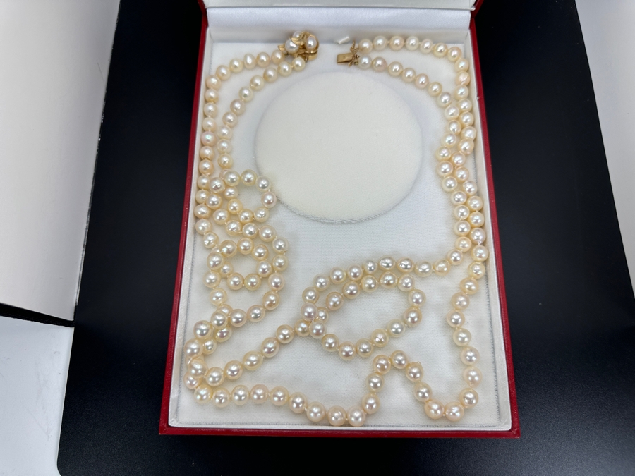 Stunning Two Strand 8mm Pearl 30' Necklace With Large 14k Gold Clasp Retails $6,000 [Photo 22]