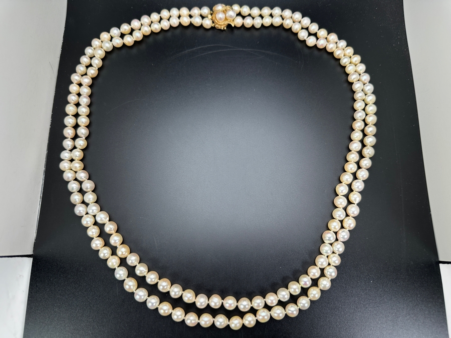 Stunning Two Strand 8mm Pearl 30' Necklace With Large 14k Gold Clasp Retails $6,000 [Photo 9]
