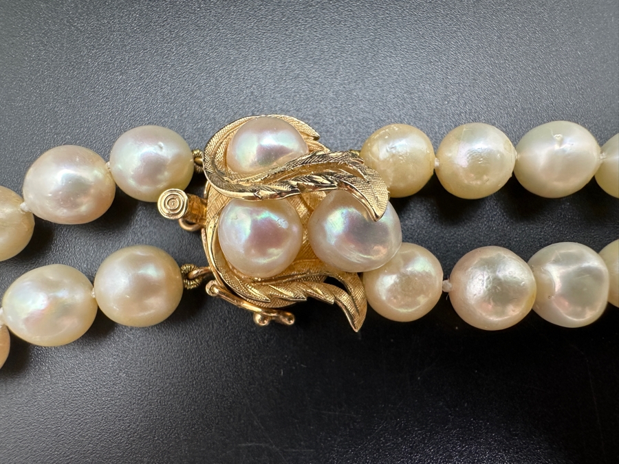 Stunning Two Strand 8mm Pearl 30' Necklace With Large 14k Gold Clasp Retails $6,000 [Photo 11]