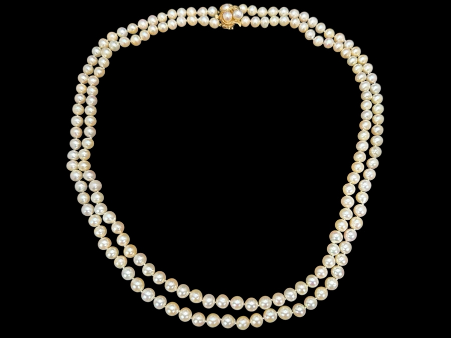 Stunning Two Strand 8mm Pearl 30' Necklace With Large 14k Gold Clasp Retails $6,000 [Photo 6]