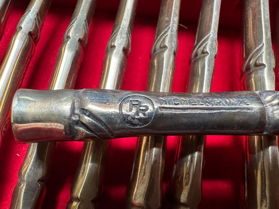 Large Collection Of Cased Nickel Bronze RR Flatware Set With Bamboo Motif Service For 12 From Thailand 18W X 17D X 4.25H [Photo 6]