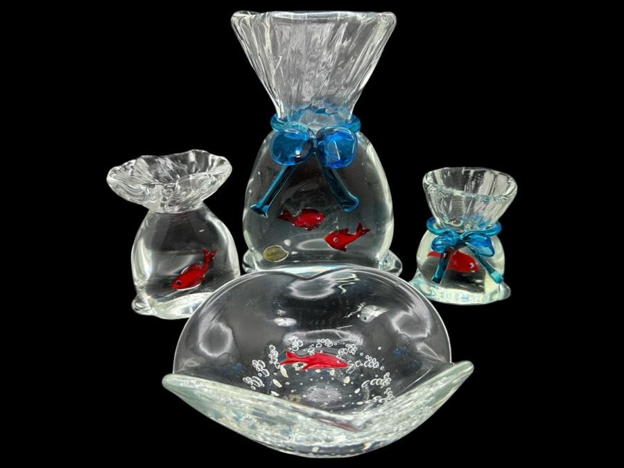Collection Of Vintage Venetian Murano Glass Made In Italy With Red Fish [Photo 1]