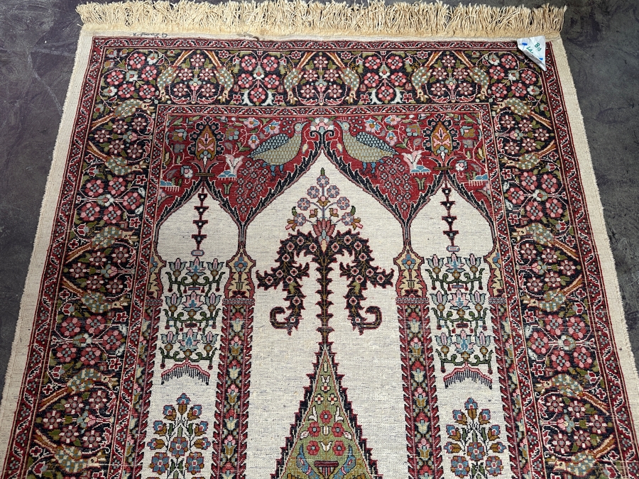 Stunning Hand Knotted Silk Persian Kashmir Prayer Rug Signed 36 X 64 [Photo 16]