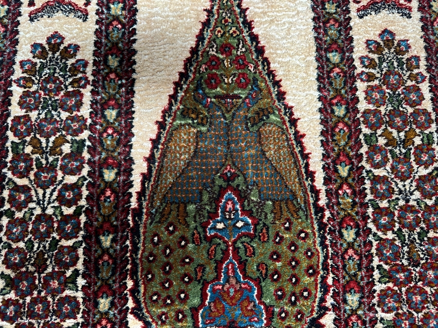 Stunning Hand Knotted Silk Persian Kashmir Prayer Rug Signed 36 X 64 [Photo 9]