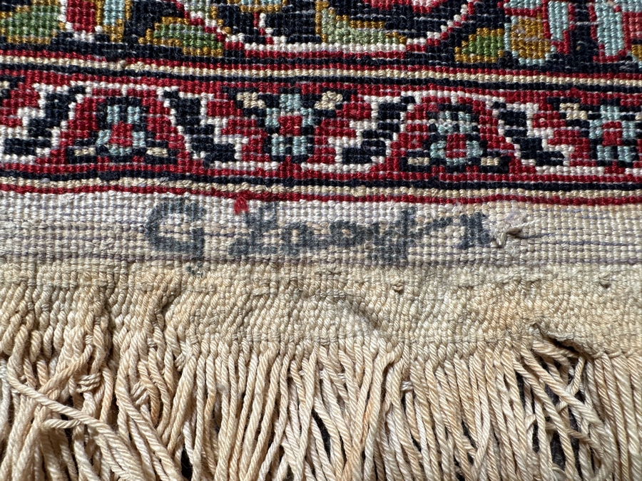 Stunning Hand Knotted Silk Persian Kashmir Prayer Rug Signed 36 X 64 [Photo 18]