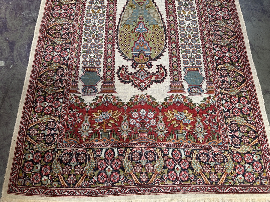 Stunning Hand Knotted Silk Persian Kashmir Prayer Rug Signed 36 X 64 [Photo 14]