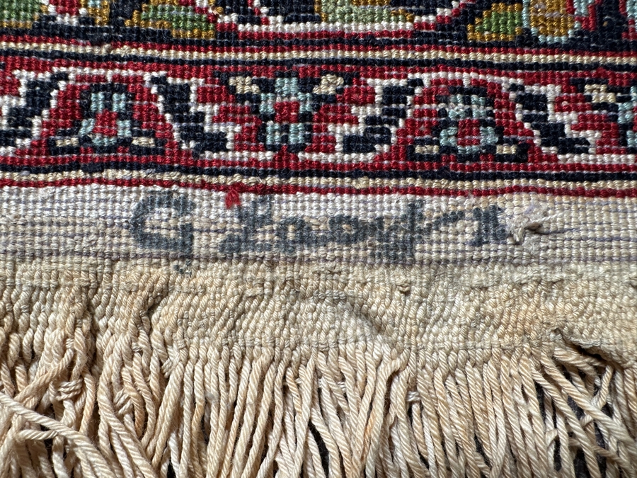 Stunning Hand Knotted Silk Persian Kashmir Prayer Rug Signed 36 X 64 [Photo 19]