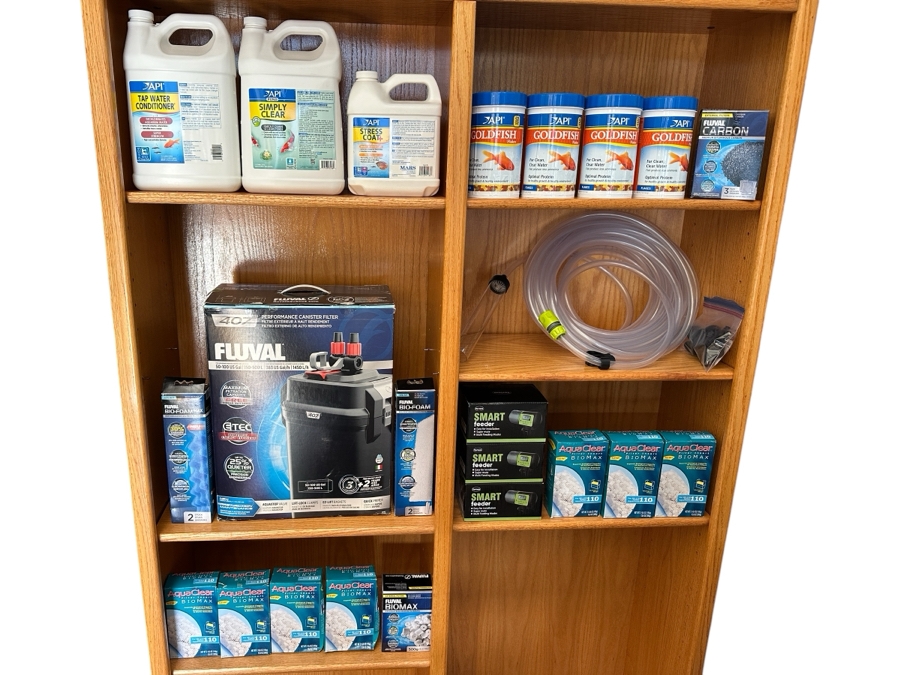 Huge Fish Aquarium Lot Includes Fluval Performance Canister Filter, (3) Smart Feeders And Various Chemicals