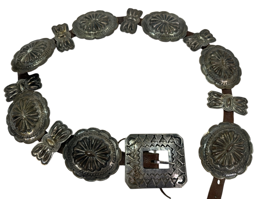 Sterling Silver Native American Concho Belt 35'L 281g [Photo 1]