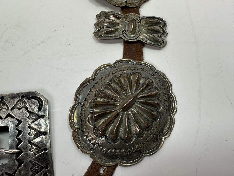 Sterling Silver Native American Concho Belt 35'L 281g [Photo 8]