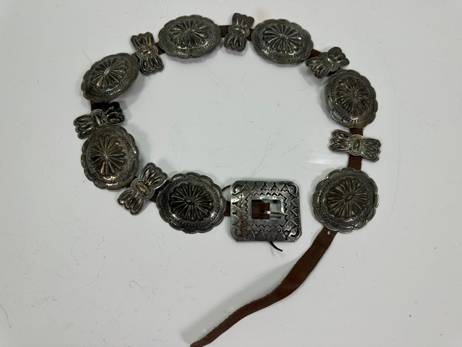 Sterling Silver Native American Concho Belt 35'L 281g [Photo 5]