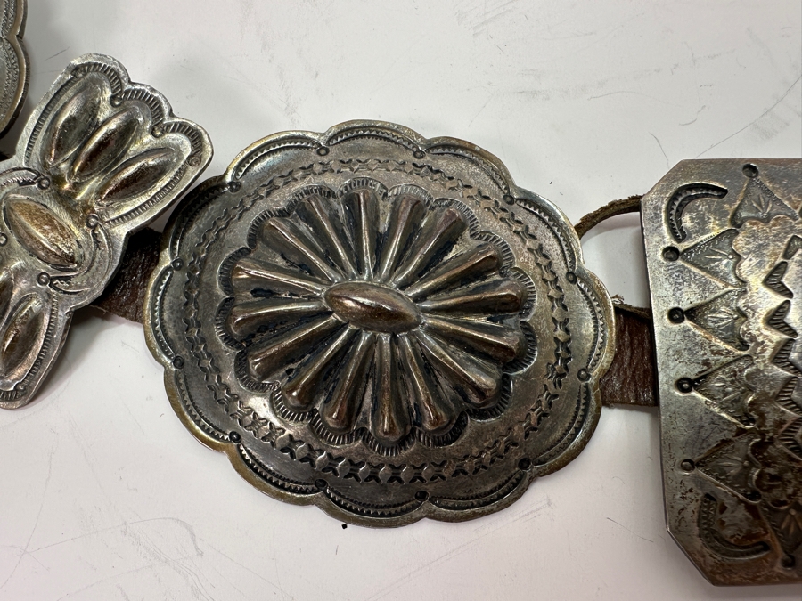 Sterling Silver Native American Concho Belt 35'L 281g [Photo 7]