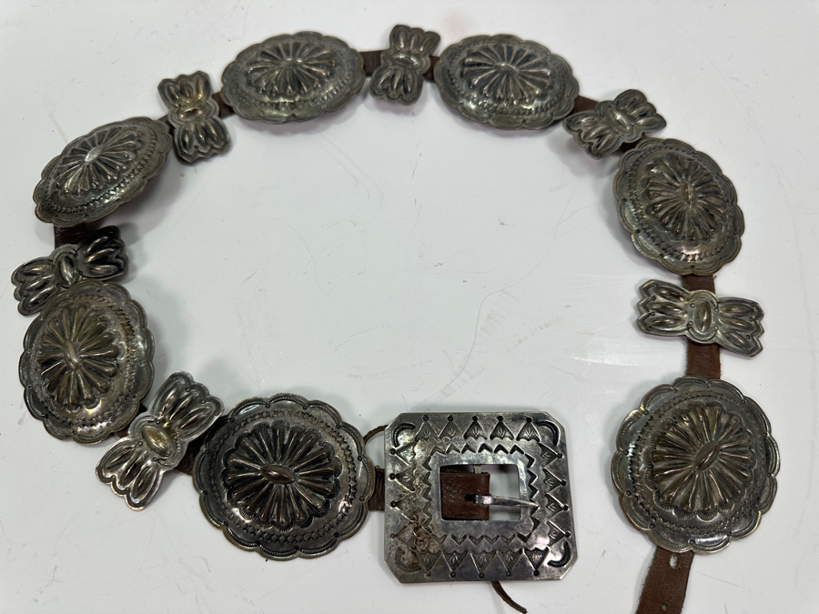 Sterling Silver Native American Concho Belt 35'L 281g [Photo 4]