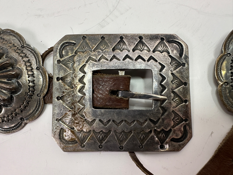 Sterling Silver Native American Concho Belt 35'L 281g [Photo 6]