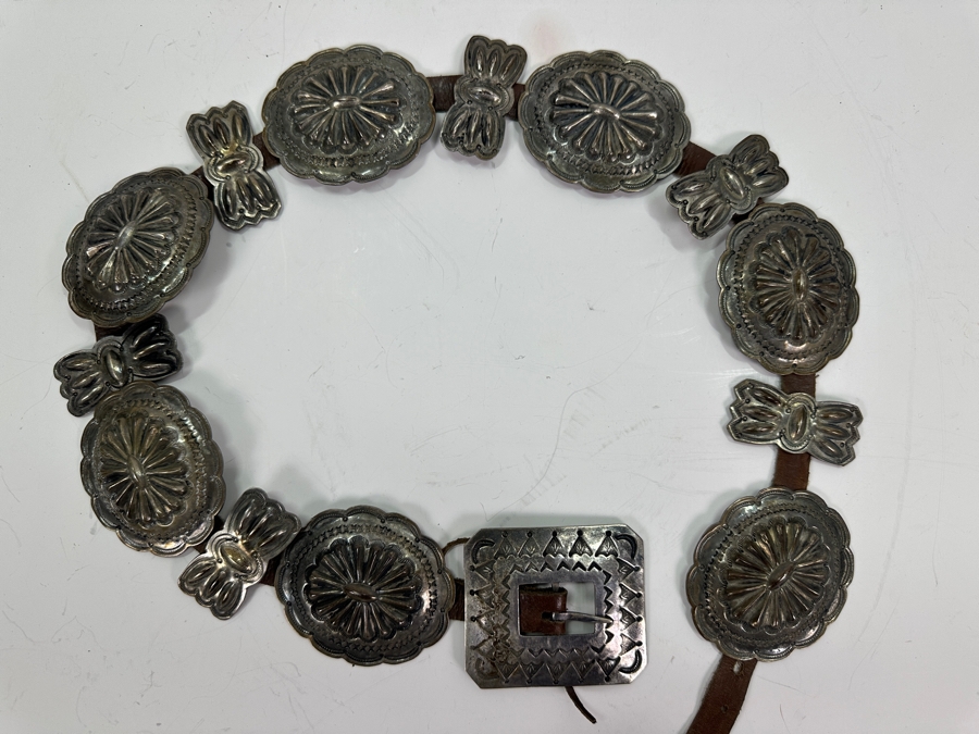 Sterling Silver Native American Concho Belt 35'L 281g [Photo 3]