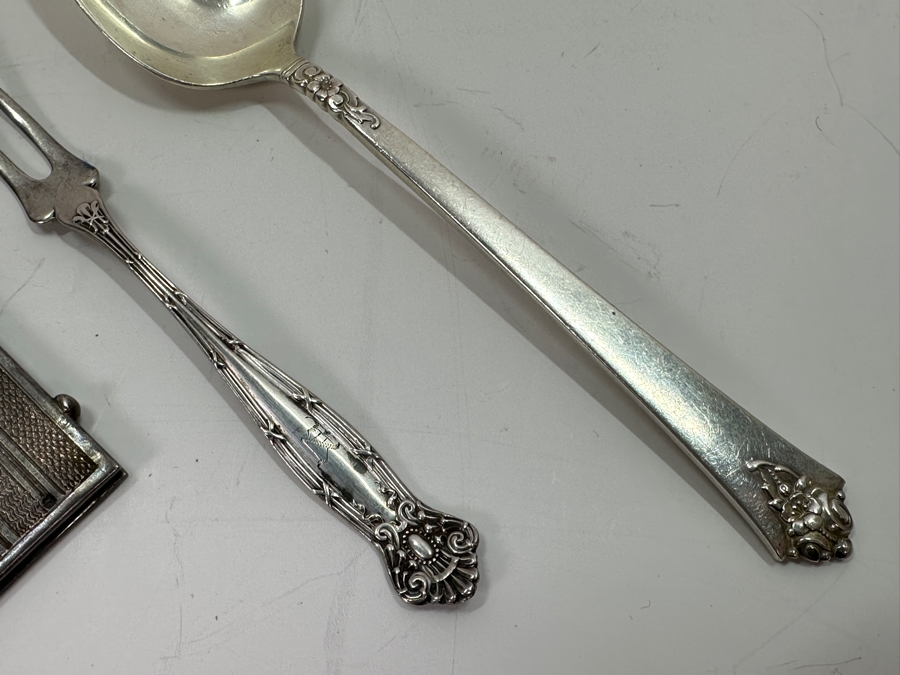 Sterling Silver Lot: Silver Spoon, Silver Seafood Fork And Silver Picture Frame 60.7g [Photo 2]