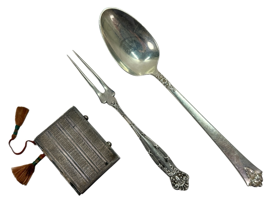 Sterling Silver Lot: Silver Spoon, Silver Seafood Fork And Silver Picture Frame 60.7g [Photo 1]