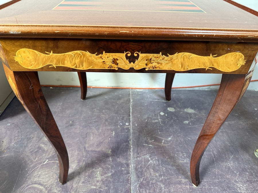 Vintage Italian Marquetry Inlaid Mutli-Game Gaming Table Dal Negro, Treviso Featuring Roulette, Chess & Backgammon With Playing Cards And Pieces 30W X 30D X 29.5H [Photo 16]