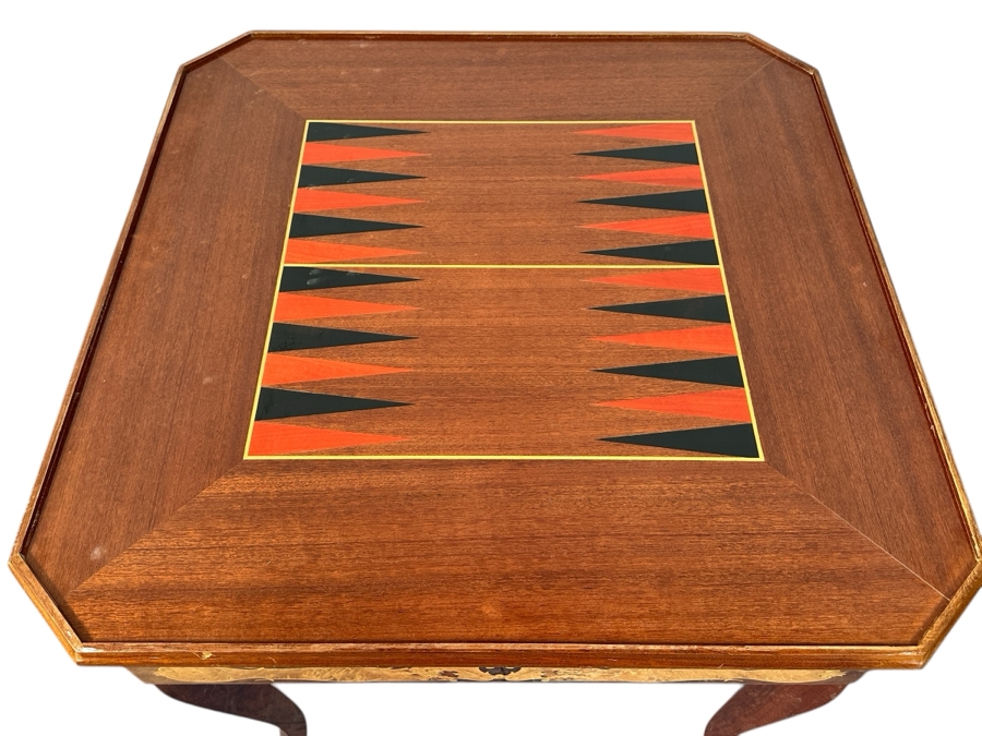Vintage Italian Marquetry Inlaid Mutli-Game Gaming Table Dal Negro, Treviso Featuring Roulette, Chess & Backgammon With Playing Cards And Pieces 30W X 30D X 29.5H [Photo 4]