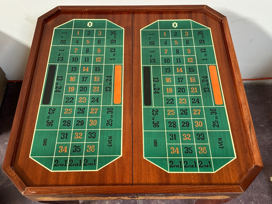 Vintage Italian Marquetry Inlaid Mutli-Game Gaming Table Dal Negro, Treviso Featuring Roulette, Chess & Backgammon With Playing Cards And Pieces 30W X 30D X 29.5H [Photo 8]