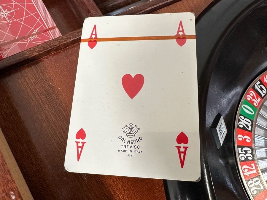 Vintage Italian Marquetry Inlaid Mutli-Game Gaming Table Dal Negro, Treviso Featuring Roulette, Chess & Backgammon With Playing Cards And Pieces 30W X 30D X 29.5H [Photo 14]