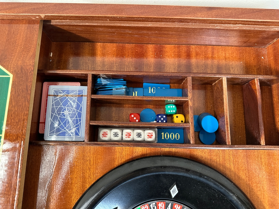 Vintage Italian Marquetry Inlaid Mutli-Game Gaming Table Dal Negro, Treviso Featuring Roulette, Chess & Backgammon With Playing Cards And Pieces 30W X 30D X 29.5H [Photo 13]