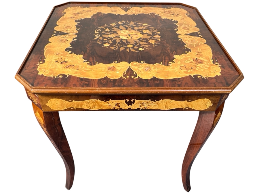 Vintage Italian Marquetry Inlaid Mutli-Game Gaming Table Dal Negro, Treviso Featuring Roulette, Chess & Backgammon With Playing Cards And Pieces 30W X 30D X 29.5H [Photo 2]