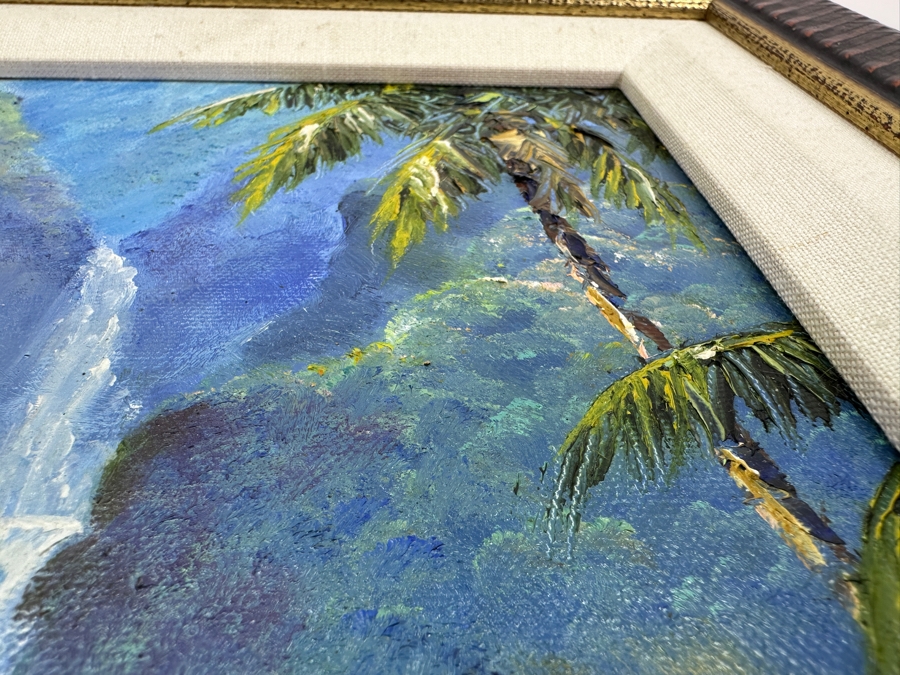 Stephen Sands (B. 1930, Hawaii) Original Plein Air Oil Painting On Canvas Of A Hawaiian Waterfall Dated 2001 7.5 X 9.5 Framed 12 X 14 [Photo 8]