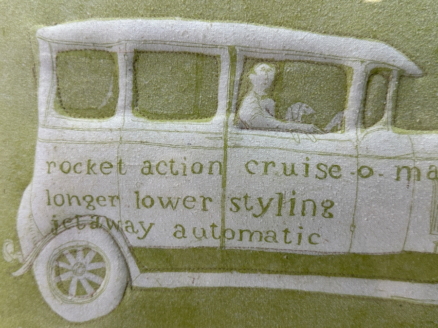 Marion A. Baker Original Mixed Media Fabric Artwork Titled 'Double Rocket Action' Displayed In A Lucite Shadowbox Frame 31.5W X 18H X 5D [Photo 4]