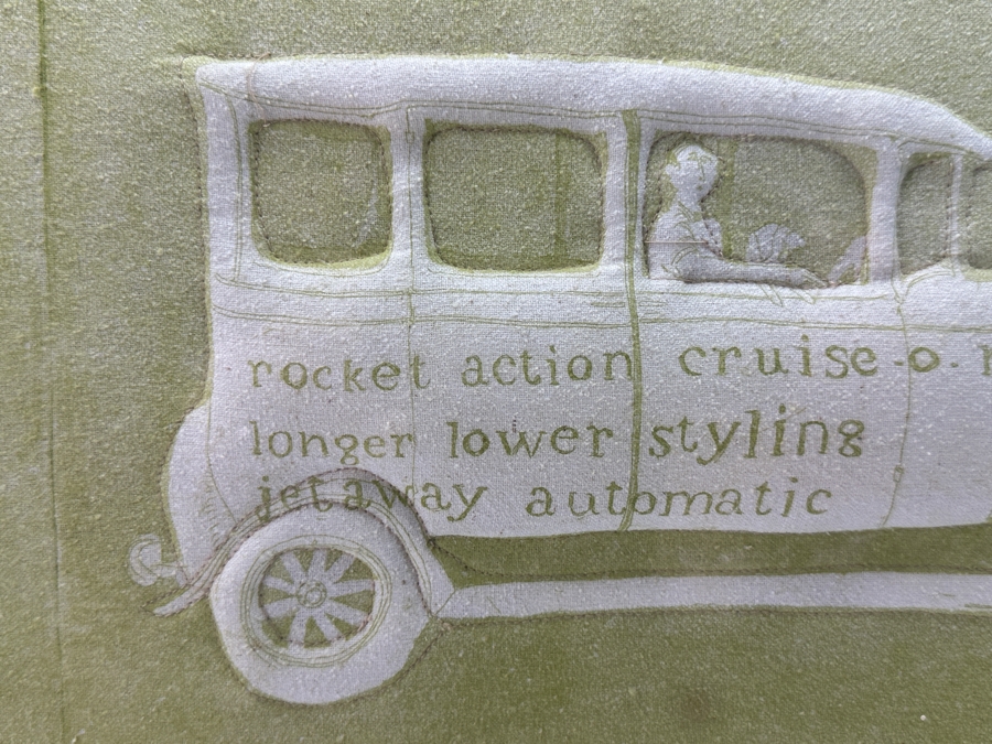 Marion A. Baker Original Mixed Media Fabric Artwork Titled 'Double Rocket Action' Displayed In A Lucite Shadowbox Frame 31.5W X 18H X 5D [Photo 6]