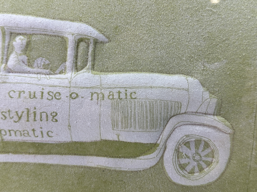 Marion A. Baker Original Mixed Media Fabric Artwork Titled 'Double Rocket Action' Displayed In A Lucite Shadowbox Frame 31.5W X 18H X 5D [Photo 5]