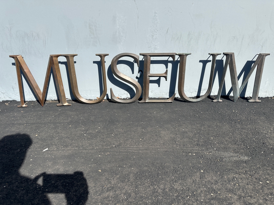 (6) Large Bronze Letters Spelling Out 'MUSEUM' - Originally Hung In Balboa Park On The San Diego Museum Of Natural History - The Letter M Measures 16.5W X 15H [Photo 1]