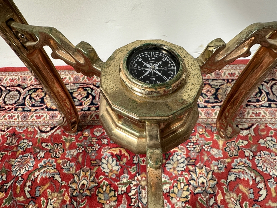 Vintage Semi-Precious Stone Inlay Blue Lapis Lazuli World Globe On Brass Stand 34H [Photo 9]